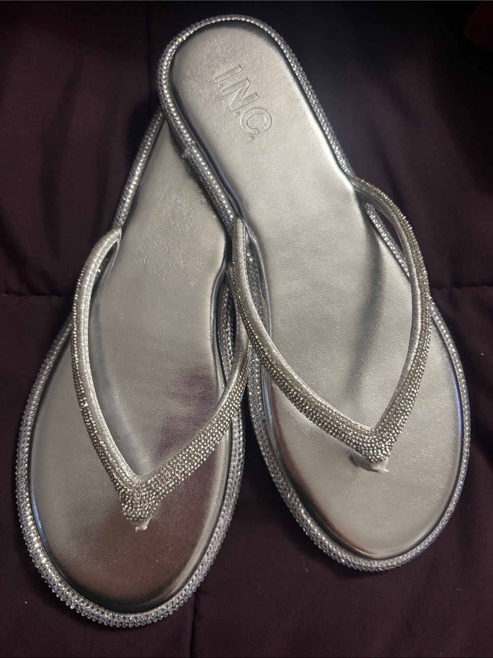 NWT INC International Concepts Women's Bling  Metallic Silver Sandals
